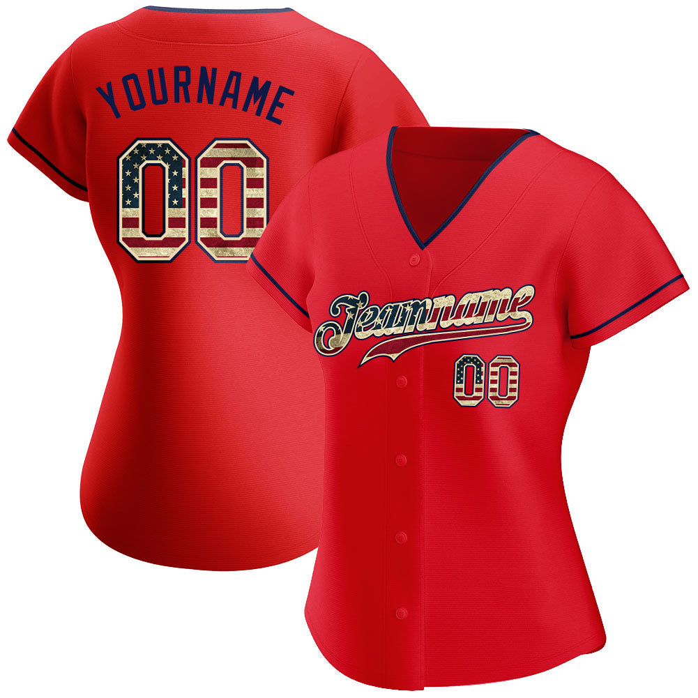 Custom Red Vintage USA Flag-Navy Authentic Baseball Jersey view 2