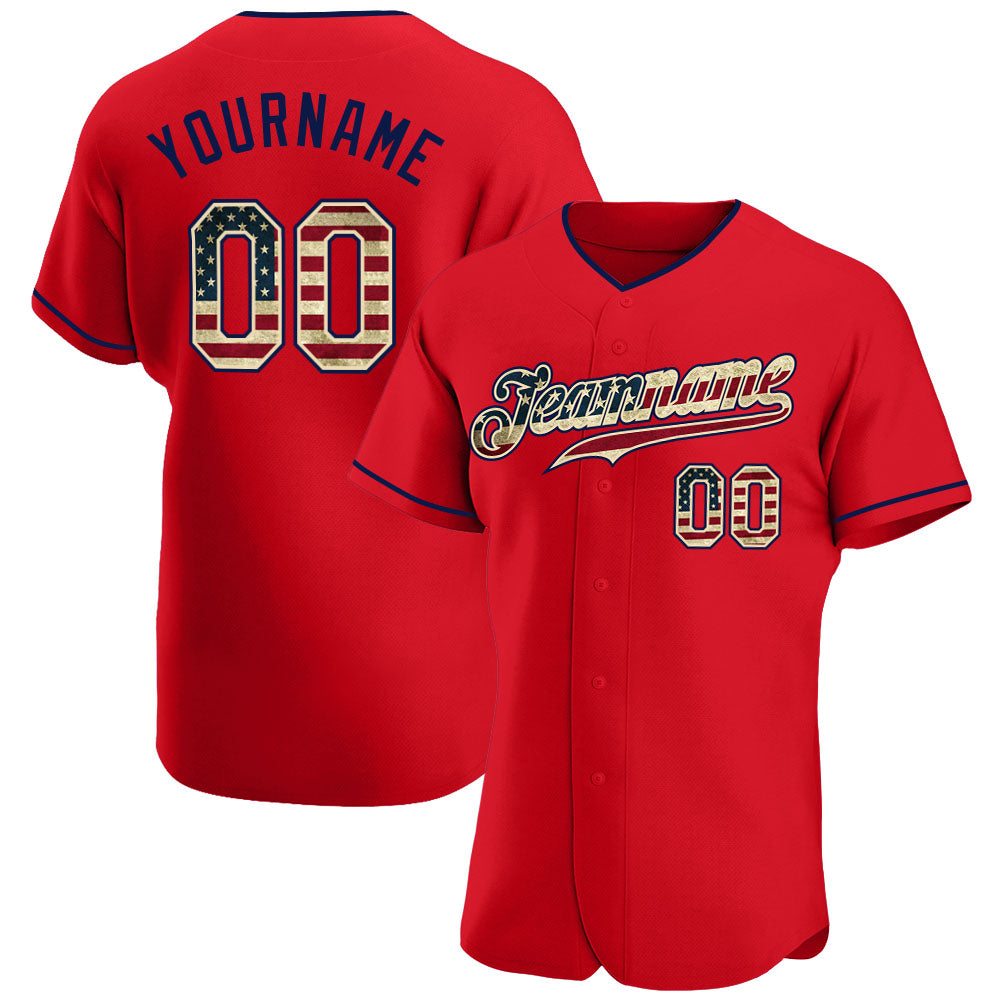 Custom Red Vintage USA Flag-Navy Authentic Baseball Jersey - Main View
