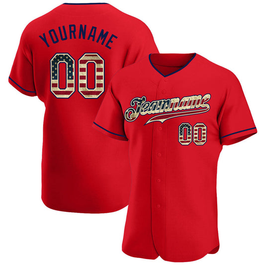 Custom Red Vintage USA Flag-Navy Authentic Baseball Jersey - Main View