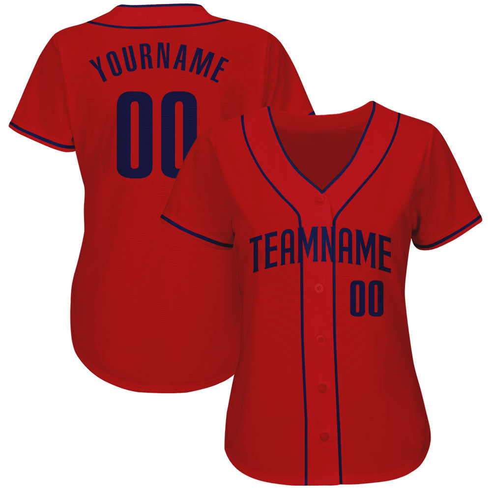 Custom Red Navy Authentic Baseball Jersey view 2