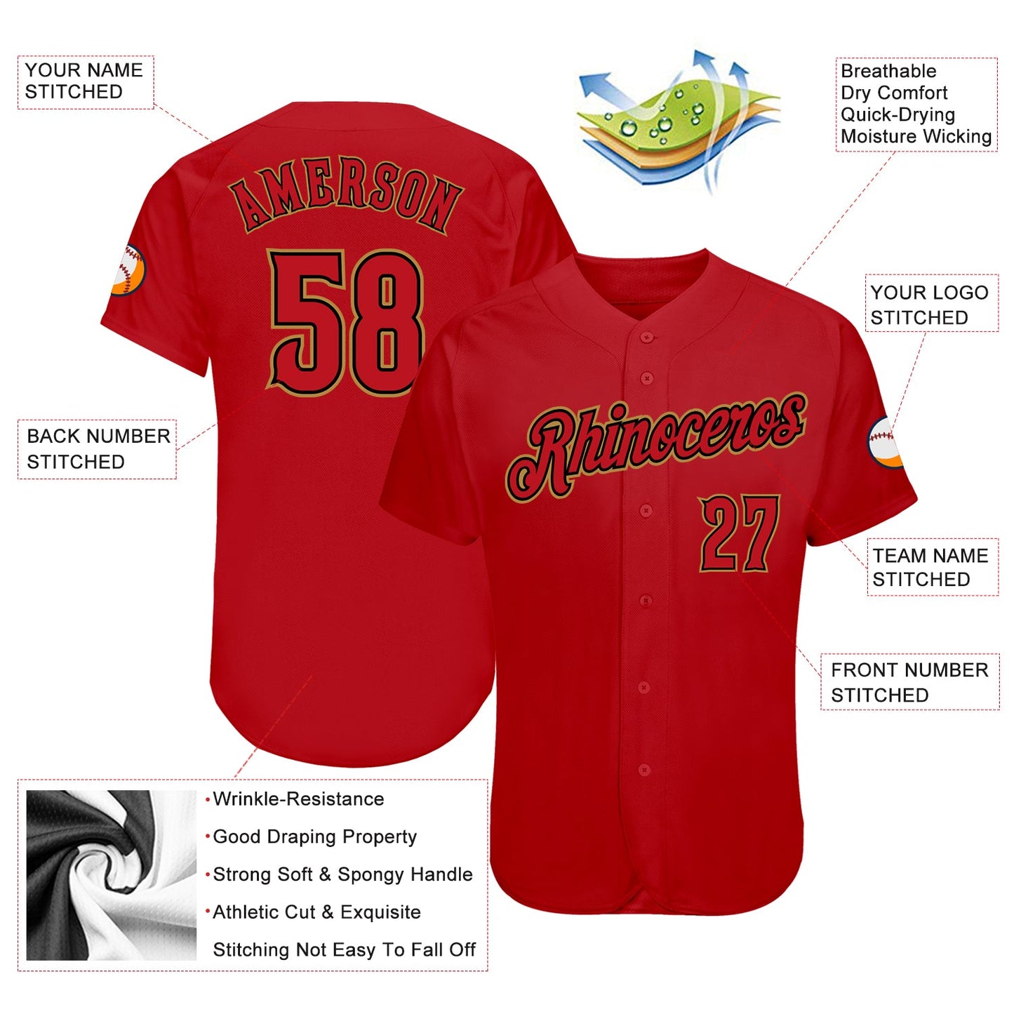 Custom Red Red-Black Authentic Baseball Jersey view 3