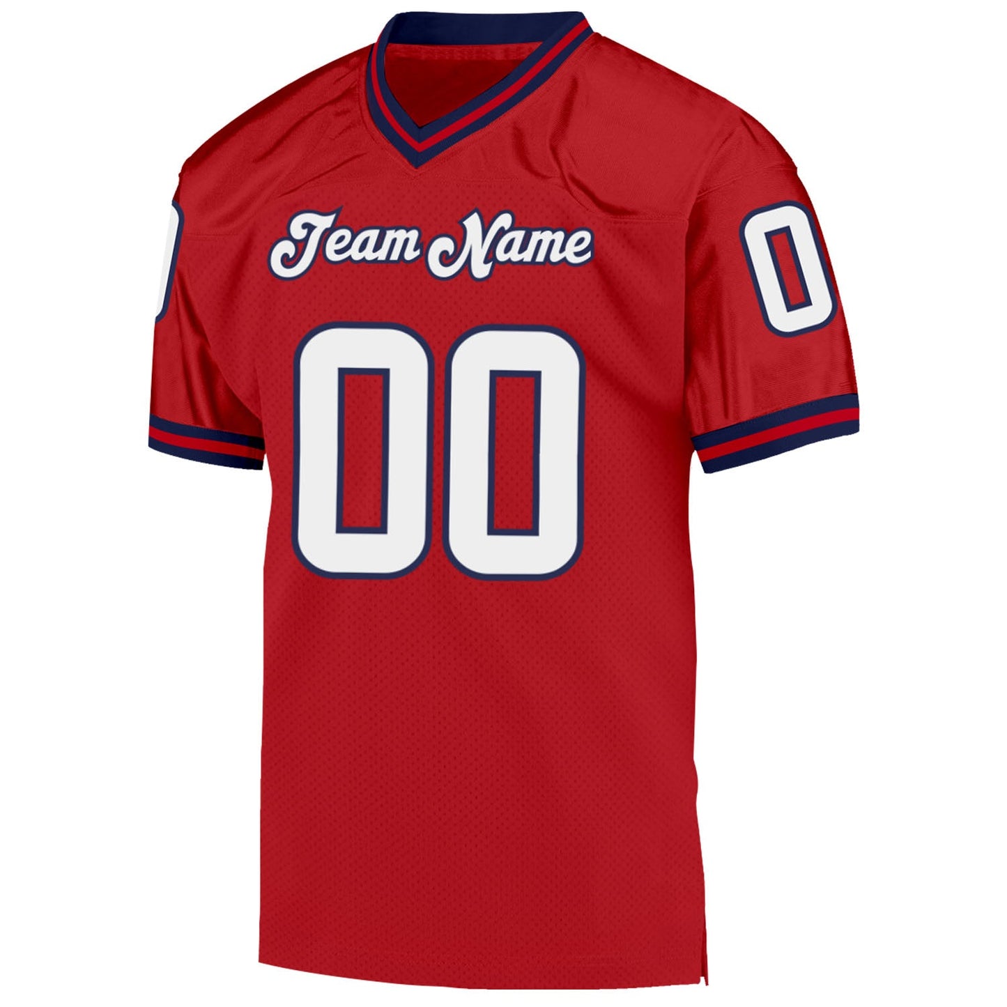 Custom Red White-Navy Mesh Authentic Throwback Football Jersey view 2