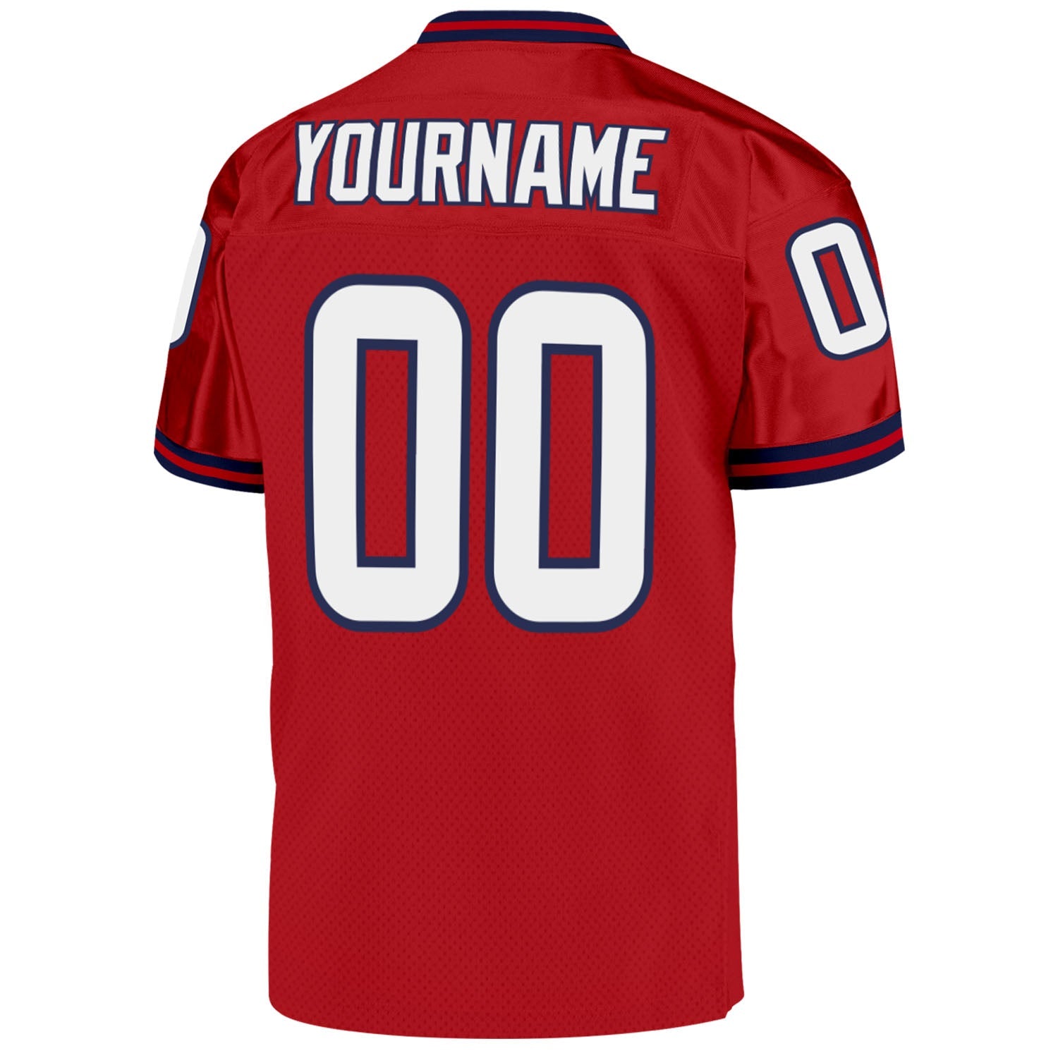 Custom Red White-Navy Mesh Authentic Throwback Football Jersey view 3
