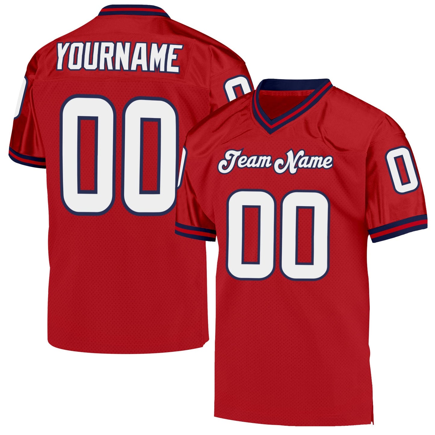 Custom Red White-Navy Mesh Authentic Throwback Football Jersey - Main View