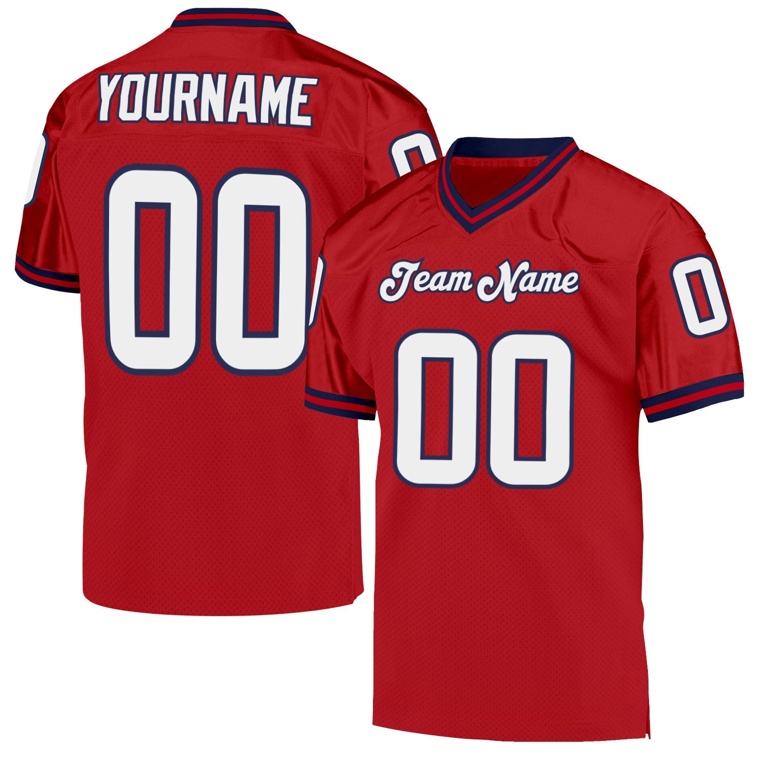 Custom Red White-Navy Mesh Authentic Throwback Football Jersey - Main View