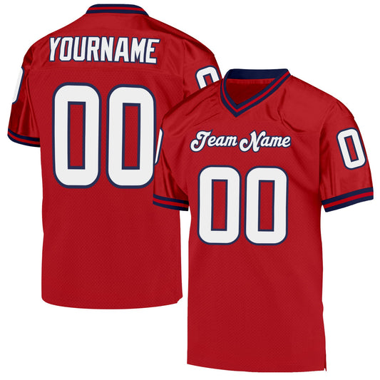 Custom Red White-Navy Mesh Authentic Throwback Football Jersey - Main View