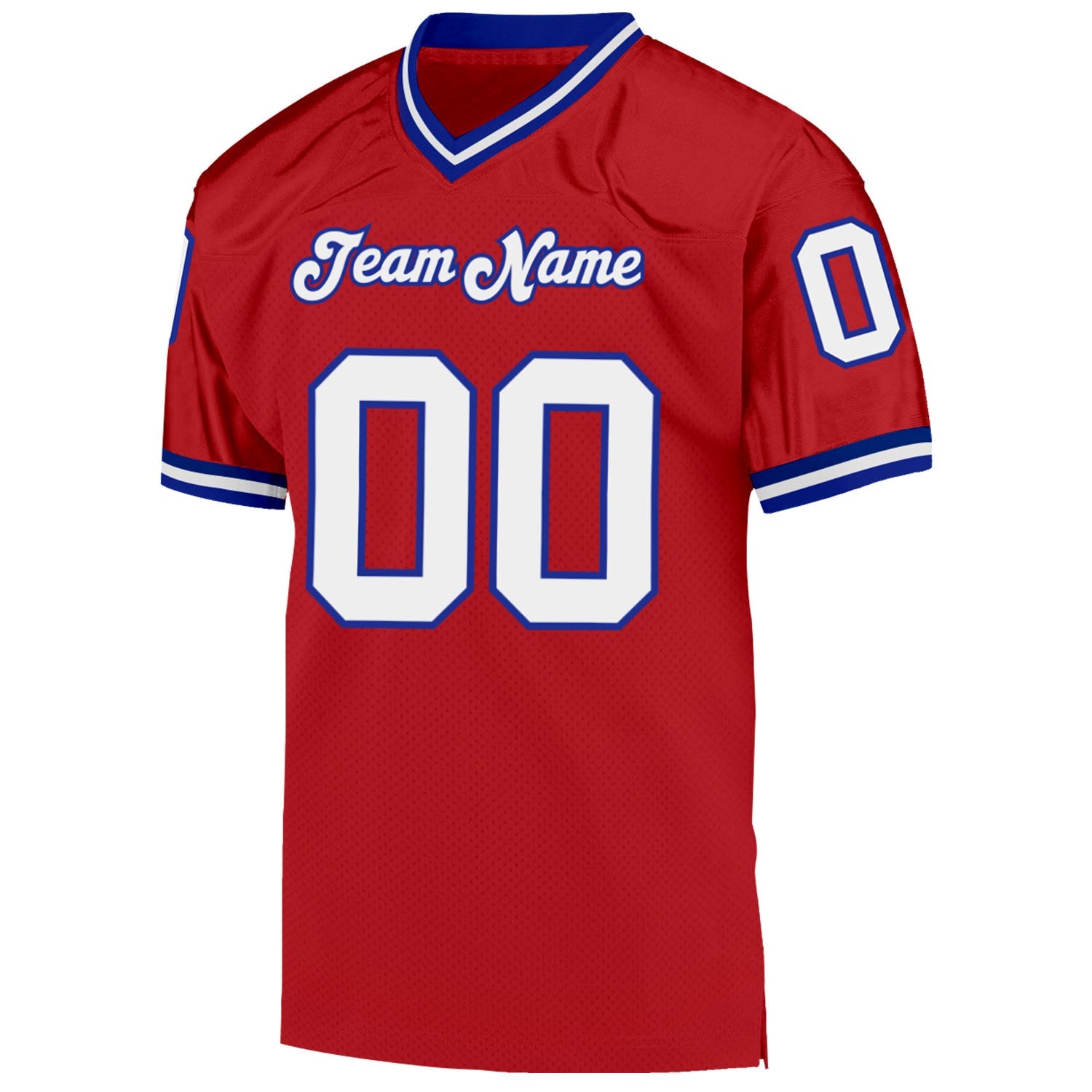Custom Red White-Royal Mesh Authentic Throwback Football Jersey view 2