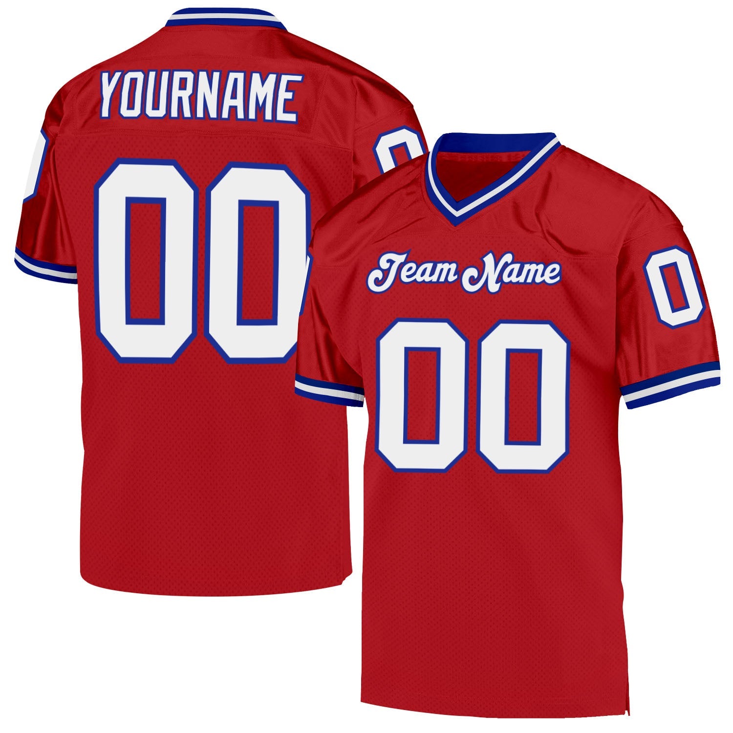Custom Red White-Royal Mesh Authentic Throwback Football Jersey - Main View