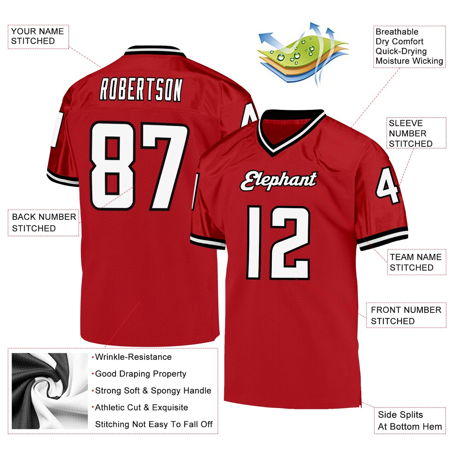 Custom Red White-Black Mesh Authentic Throwback Football Jersey view 4