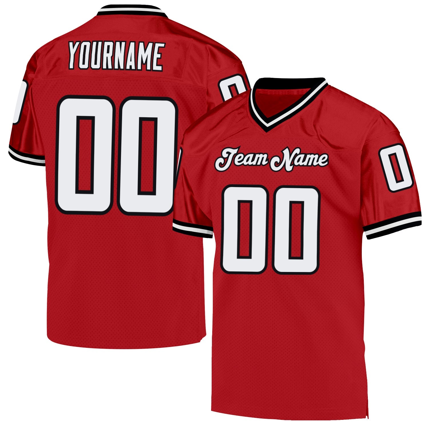 Custom Red White-Black Mesh Authentic Throwback Football Jersey - Main View