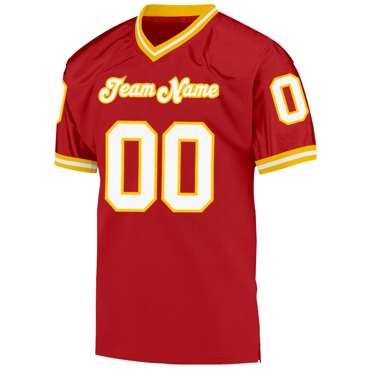 Custom Red White-Gold Mesh Authentic Throwback Football Jersey view 2
