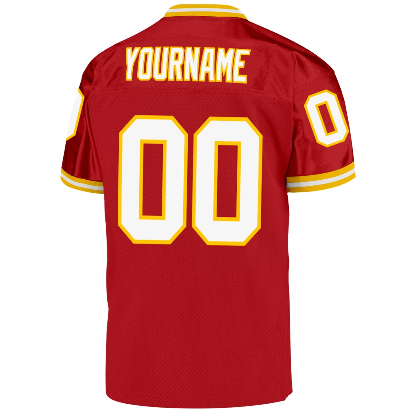 Custom Red White-Gold Mesh Authentic Throwback Football Jersey view 3