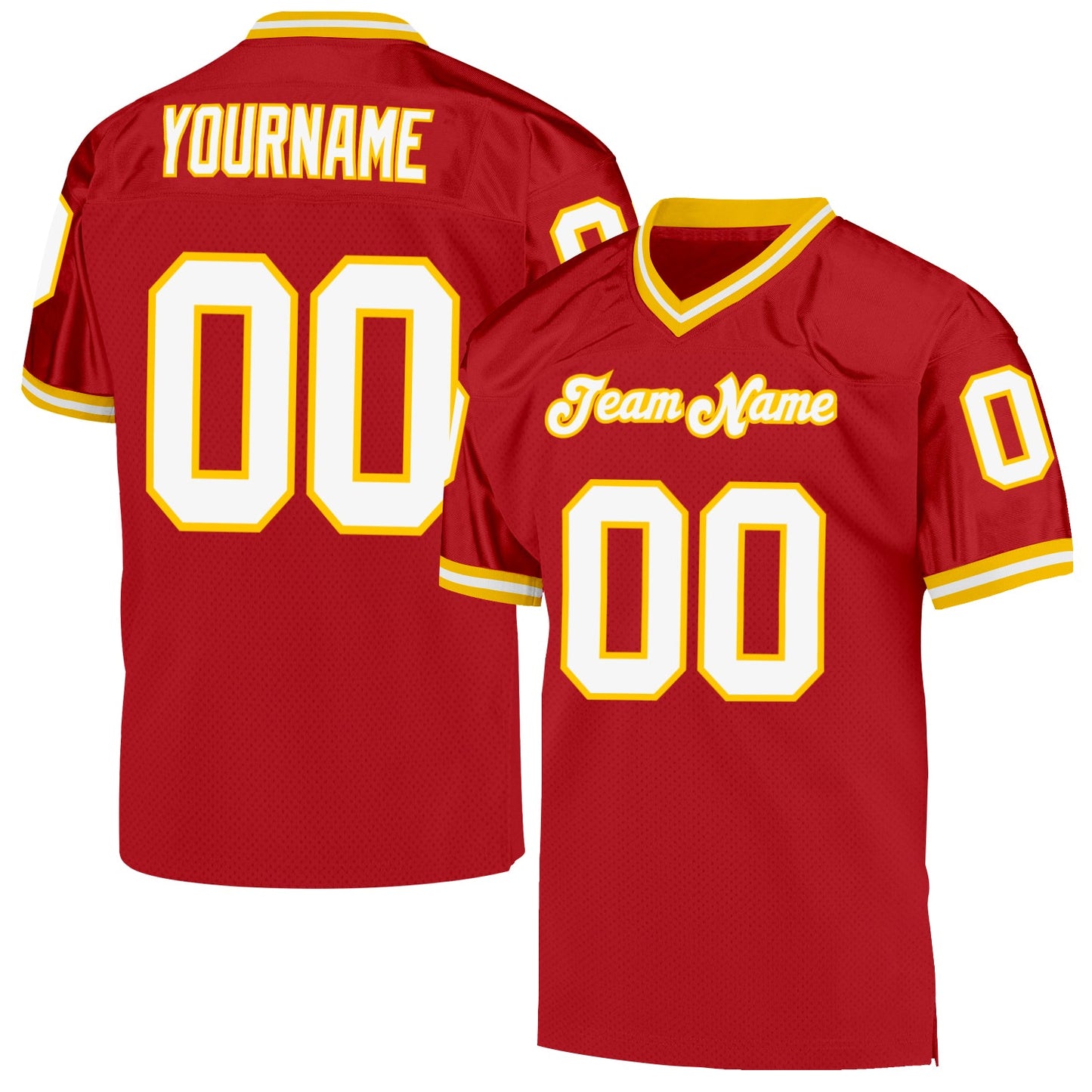 Custom Red White-Gold Mesh Authentic Throwback Football Jersey - Main View