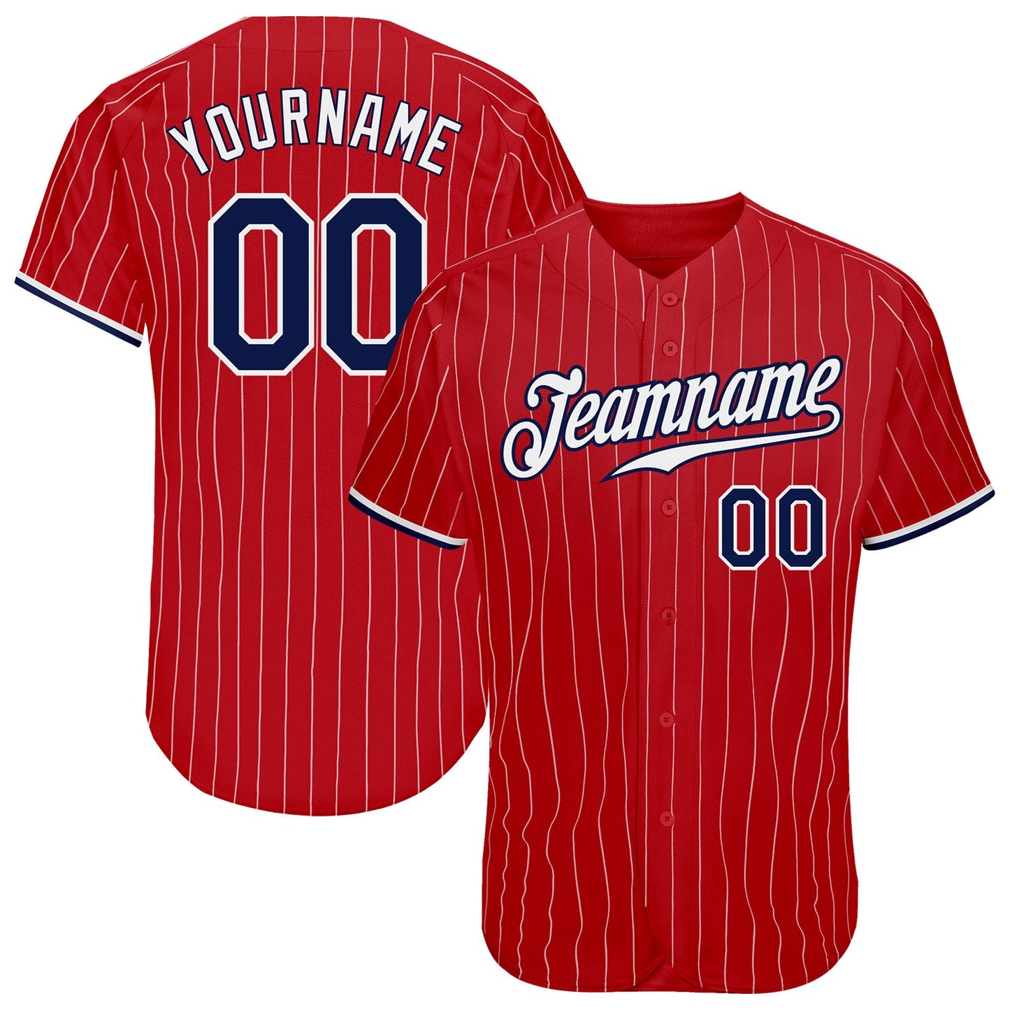 Custom Red White Pinstripe Navy-White Authentic Baseball Jersey - Main View