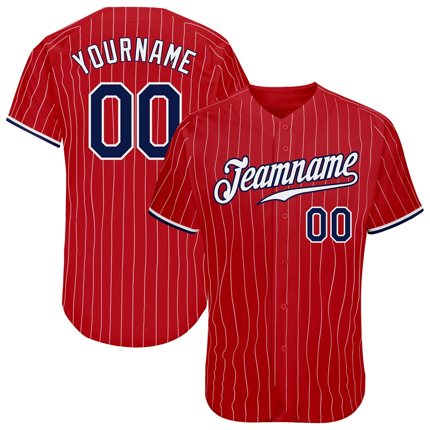 Custom Red White Pinstripe Navy-White Authentic Baseball Jersey - Main View