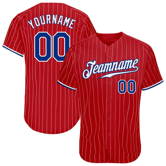 Custom Red White Pinstripe Royal-White Authentic Baseball Jersey - Main View