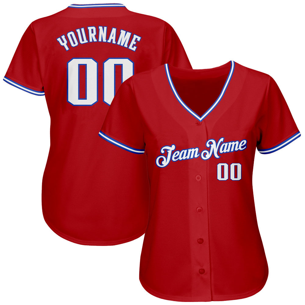 Custom Red White-Royal Authentic Baseball Jersey view 2