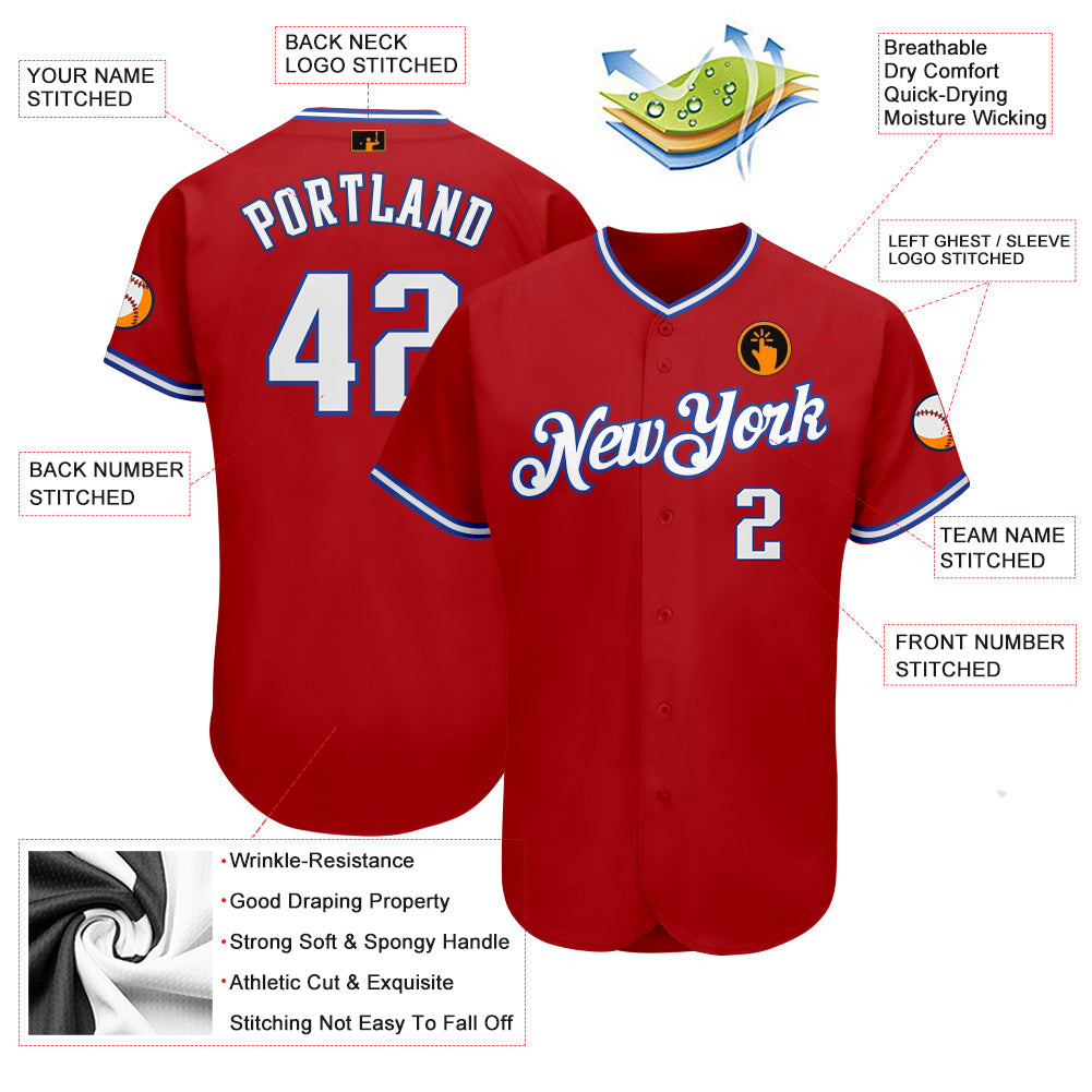 Custom Red White-Royal Authentic Baseball Jersey view 3