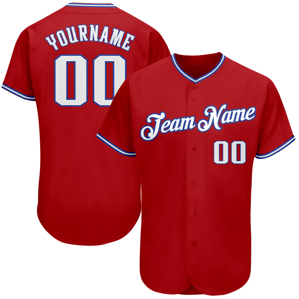 Custom Red White-Royal Authentic Baseball Jersey - Main View