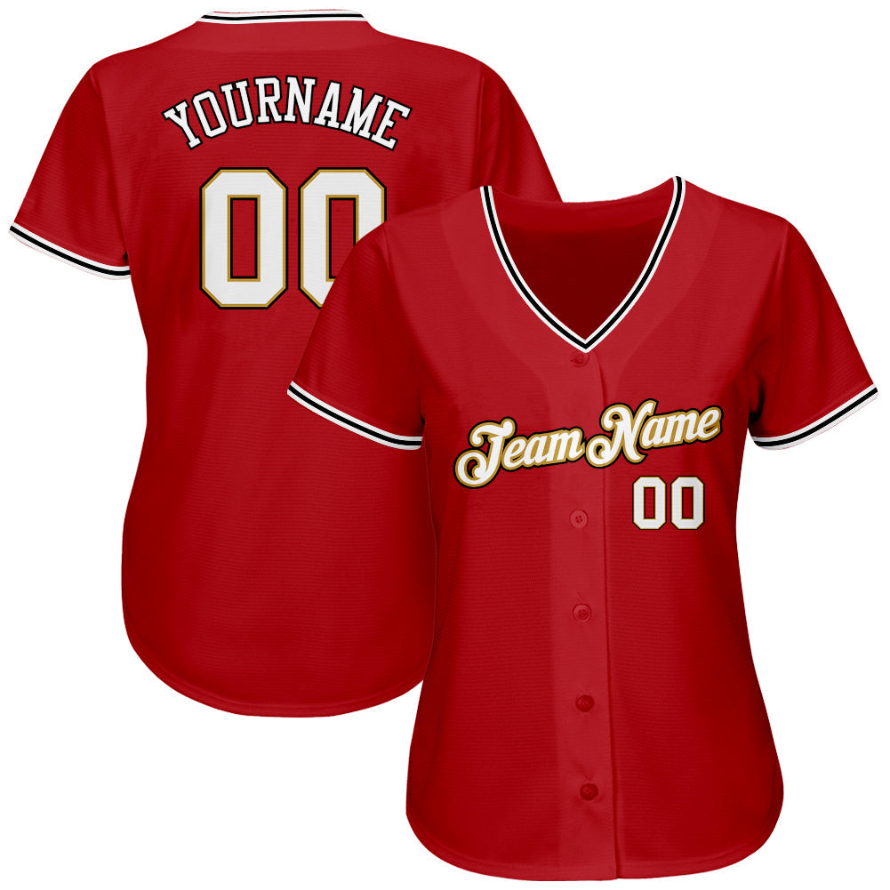 Custom Red White-Old Gold Authentic Baseball Jersey view 2