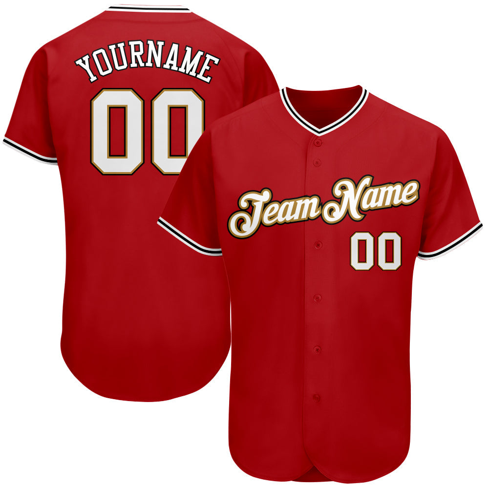 Custom Red White-Old Gold Authentic Baseball Jersey - Main View