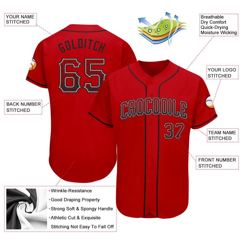 Custom Red Black-Gray Authentic Drift Fashion Baseball Jersey view 3