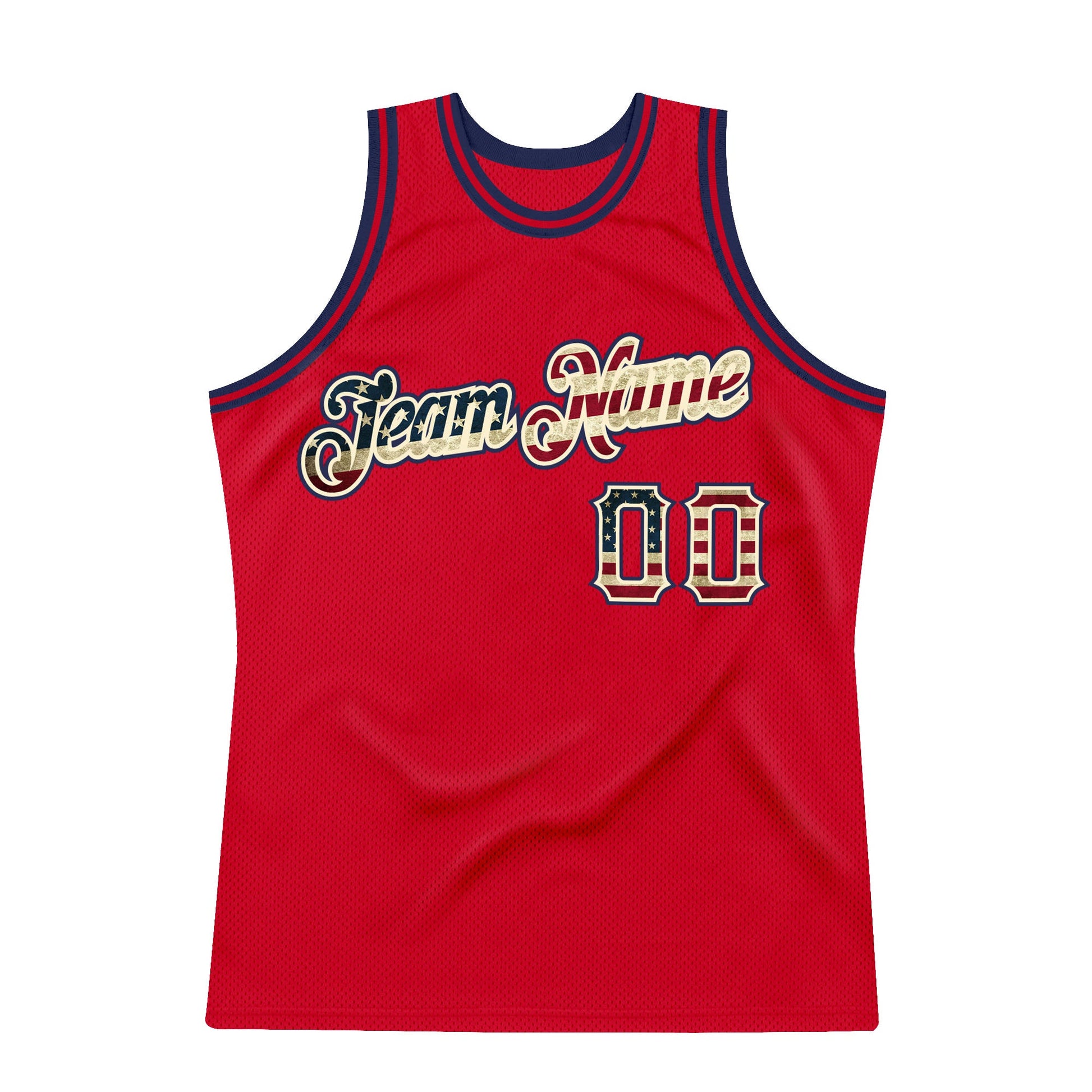 Custom Red Vintage USA Flag-Black Authentic Throwback Basketball Jersey view 5