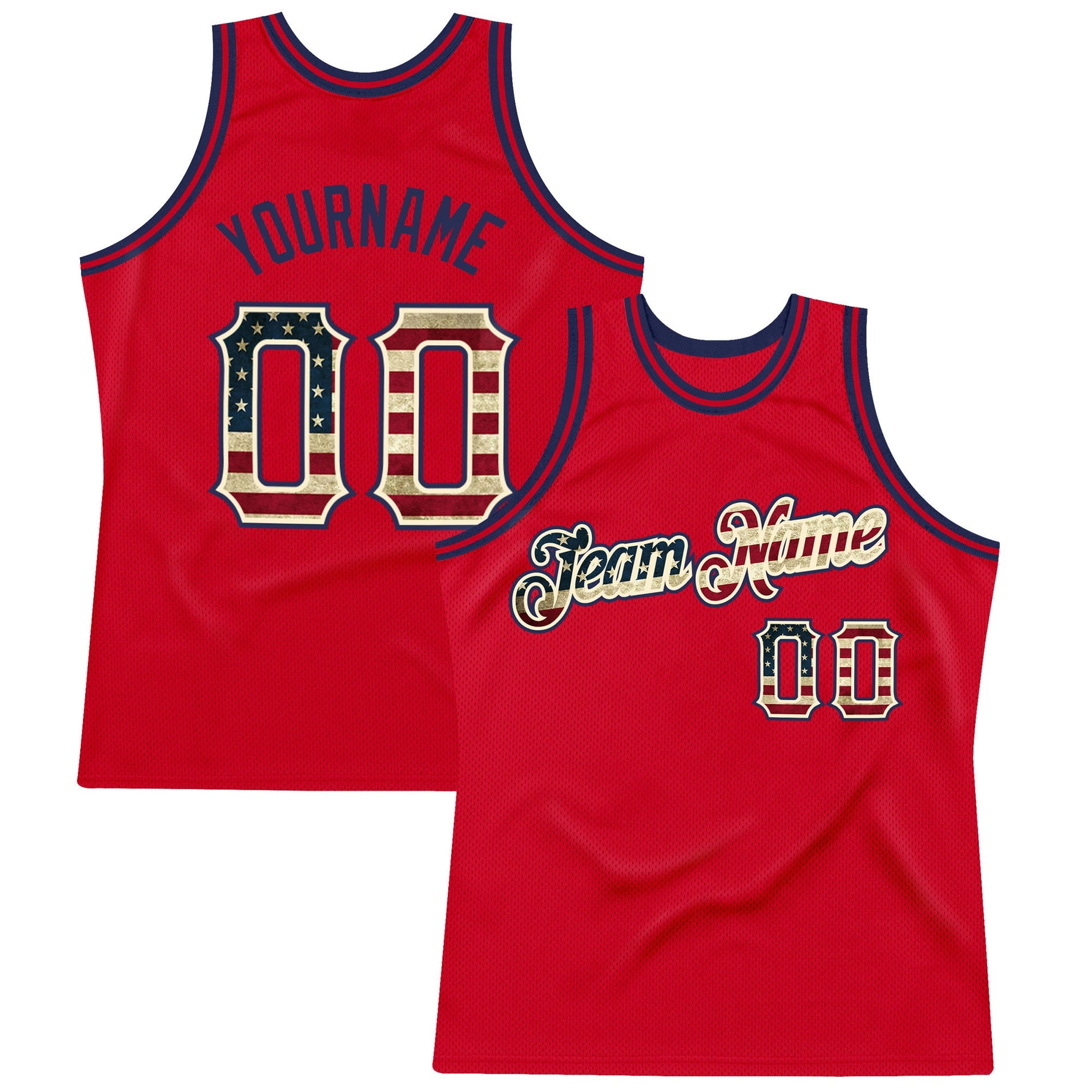 Custom Red Vintage USA Flag-Black Authentic Throwback Basketball Jersey - Main View