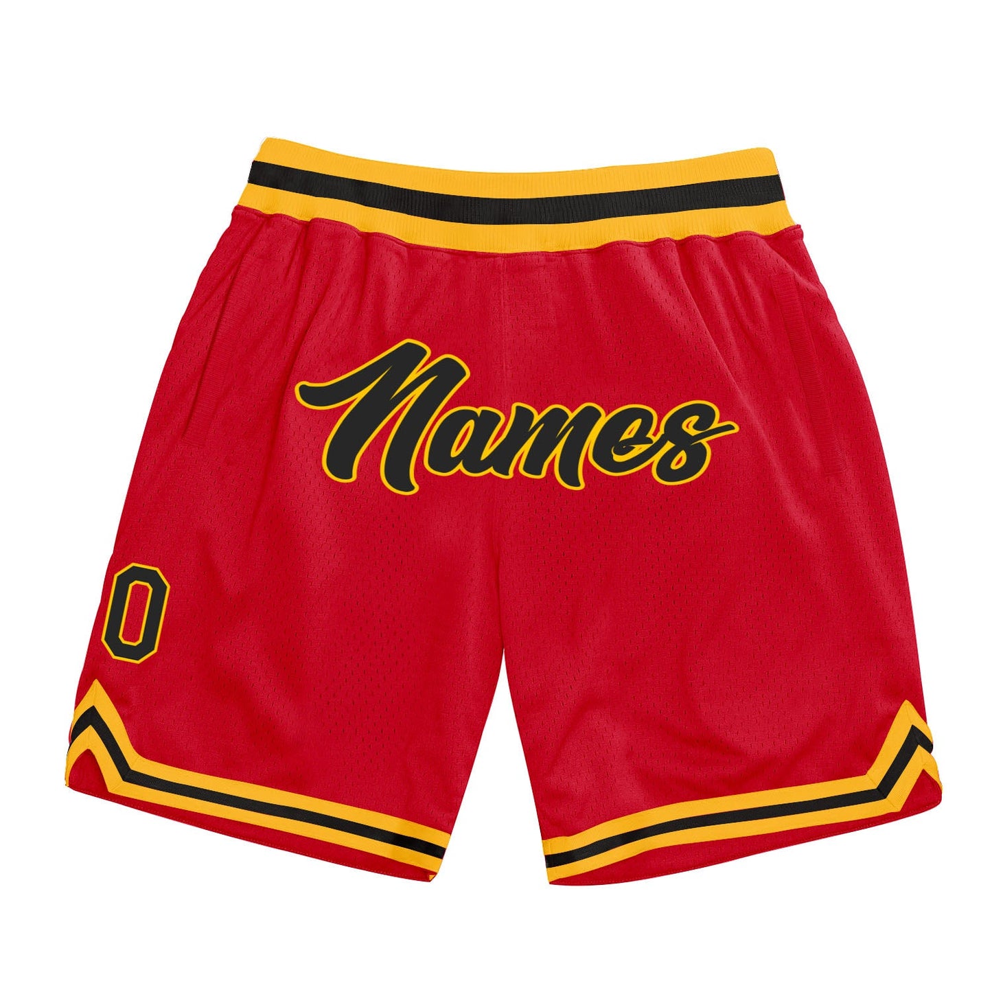 Custom Red Black-Gold Authentic Throwback Basketball Shorts - Main View