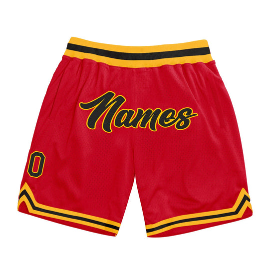 Custom Red Black-Gold Authentic Throwback Basketball Shorts - Main View