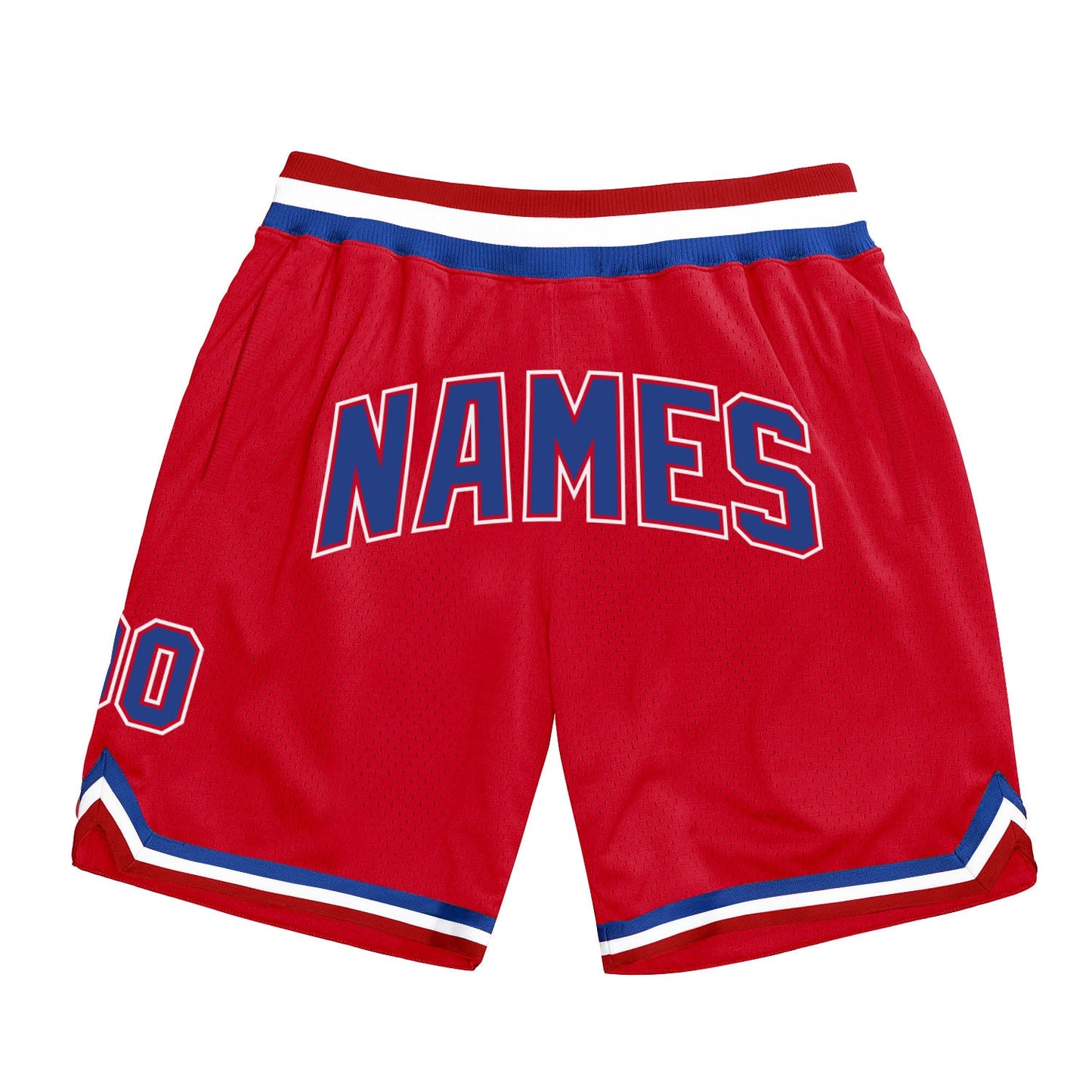 Custom Red Royal-White Authentic Throwback Basketball Shorts - Main View