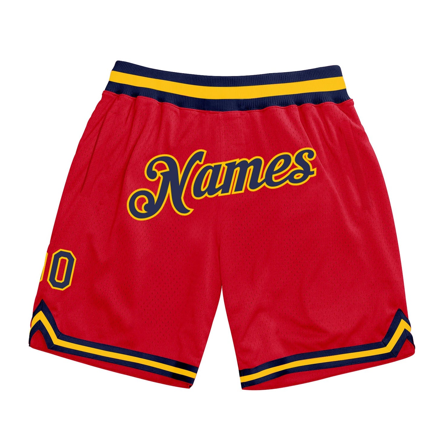 Custom Red Navy-Gold Authentic Throwback Basketball Shorts - Main View