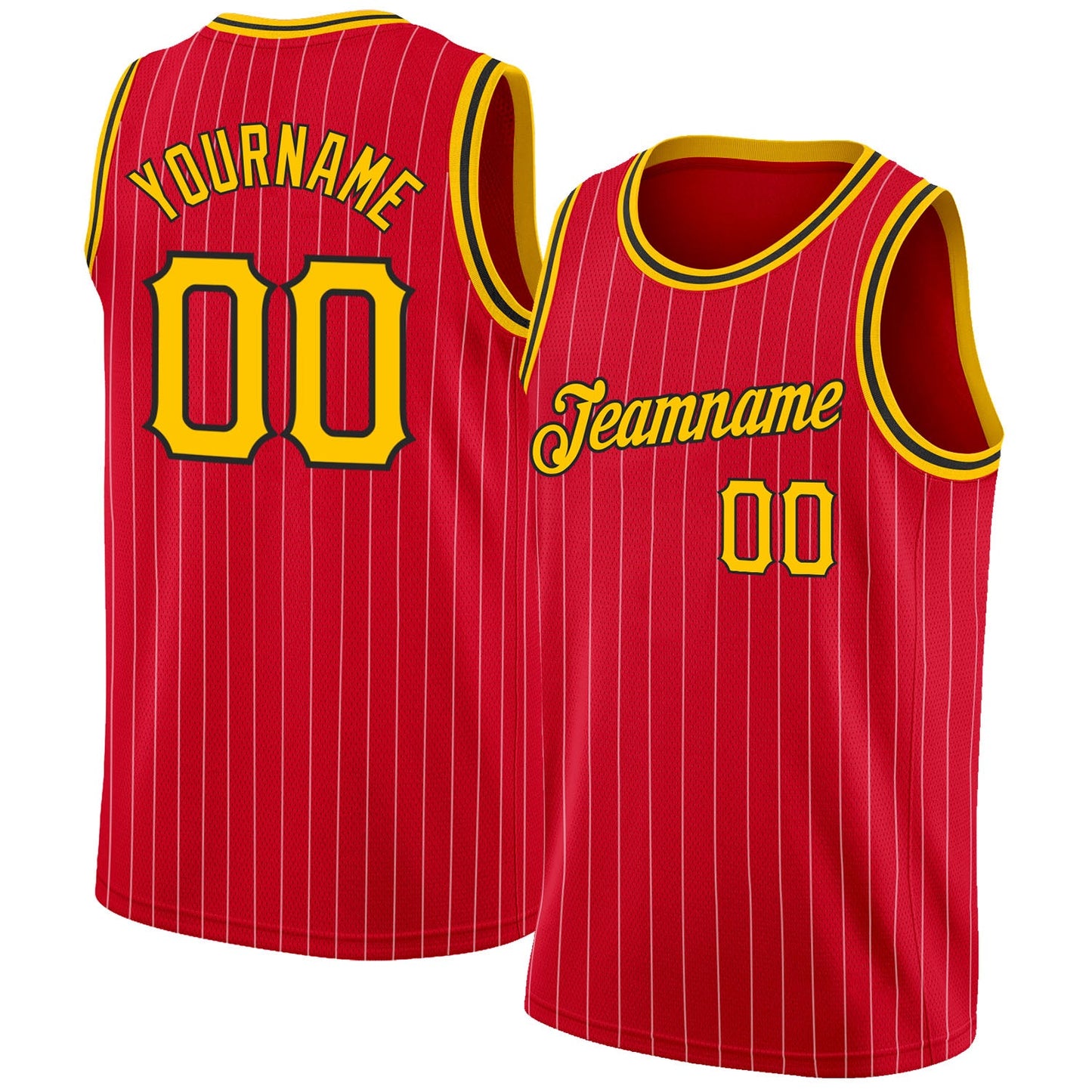 Custom Red Gold Pinstripe Gold-Black Authentic Basketball Jersey - Main View