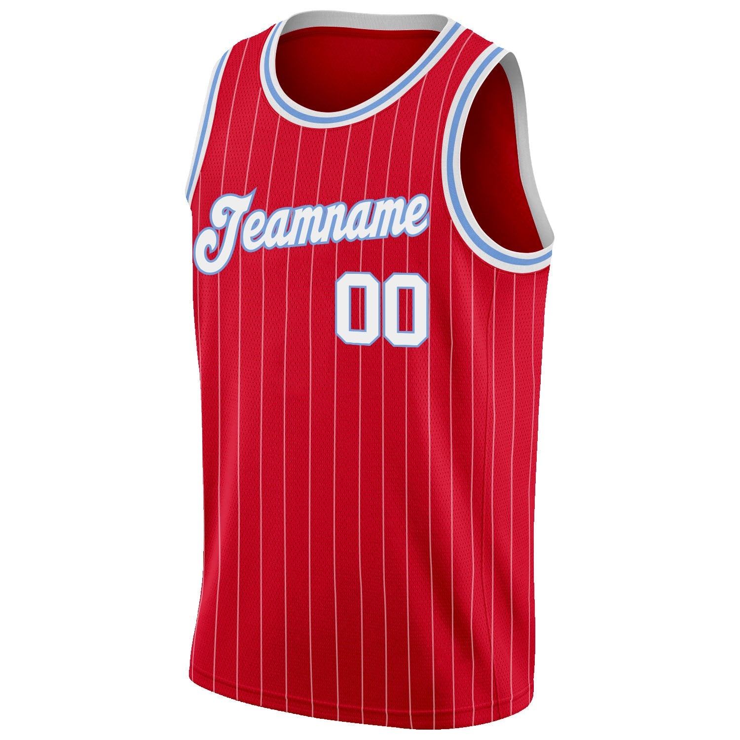 Custom Red White Pinstripe White-Light Blue Authentic Basketball Jersey view 5