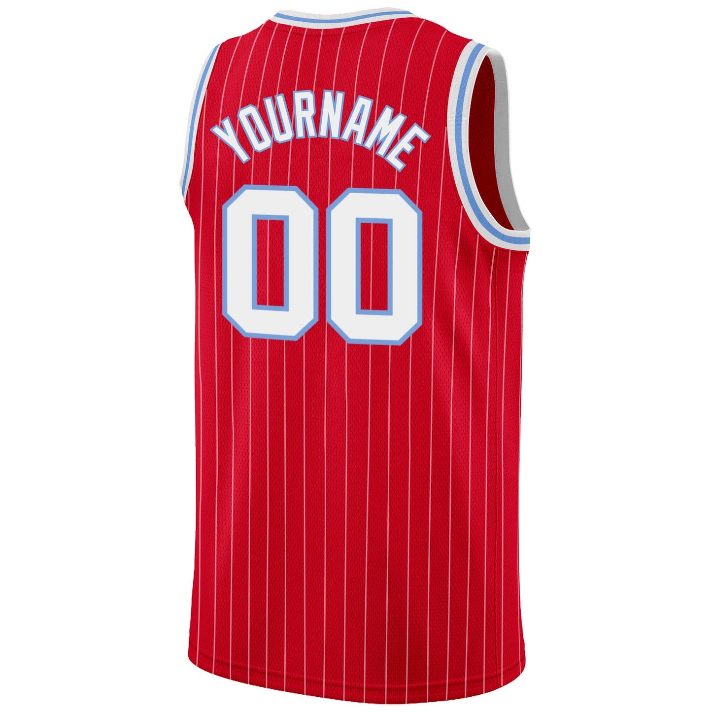 Custom Red White Pinstripe White-Light Blue Authentic Basketball Jersey view 6
