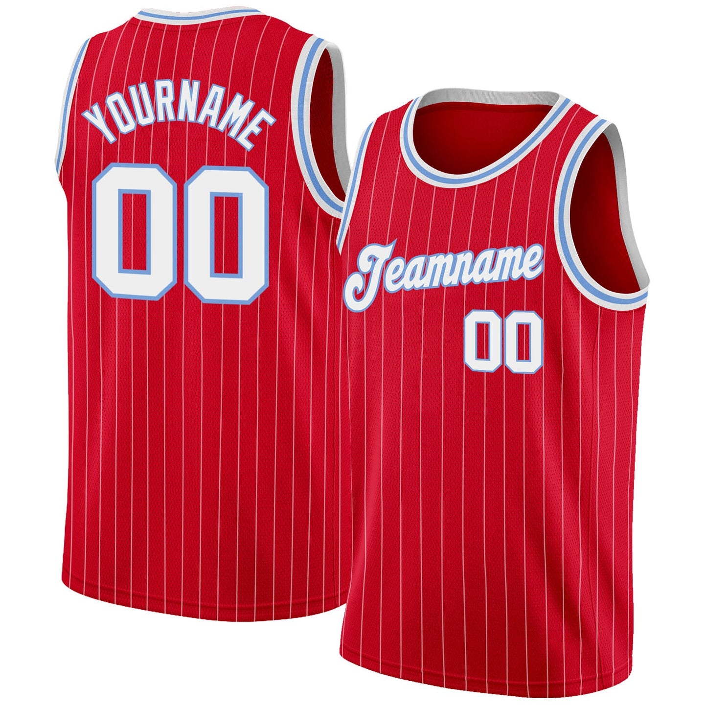 Custom Red White Pinstripe White-Light Blue Authentic Basketball Jersey - Main View