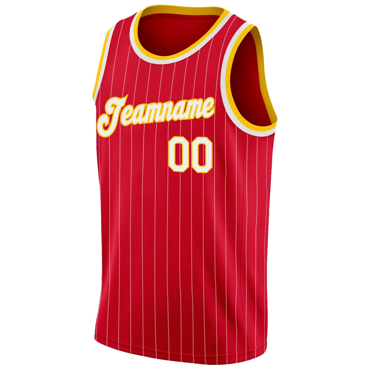 Custom Red White Pinstripe White-Gold Authentic Basketball Jersey view 5