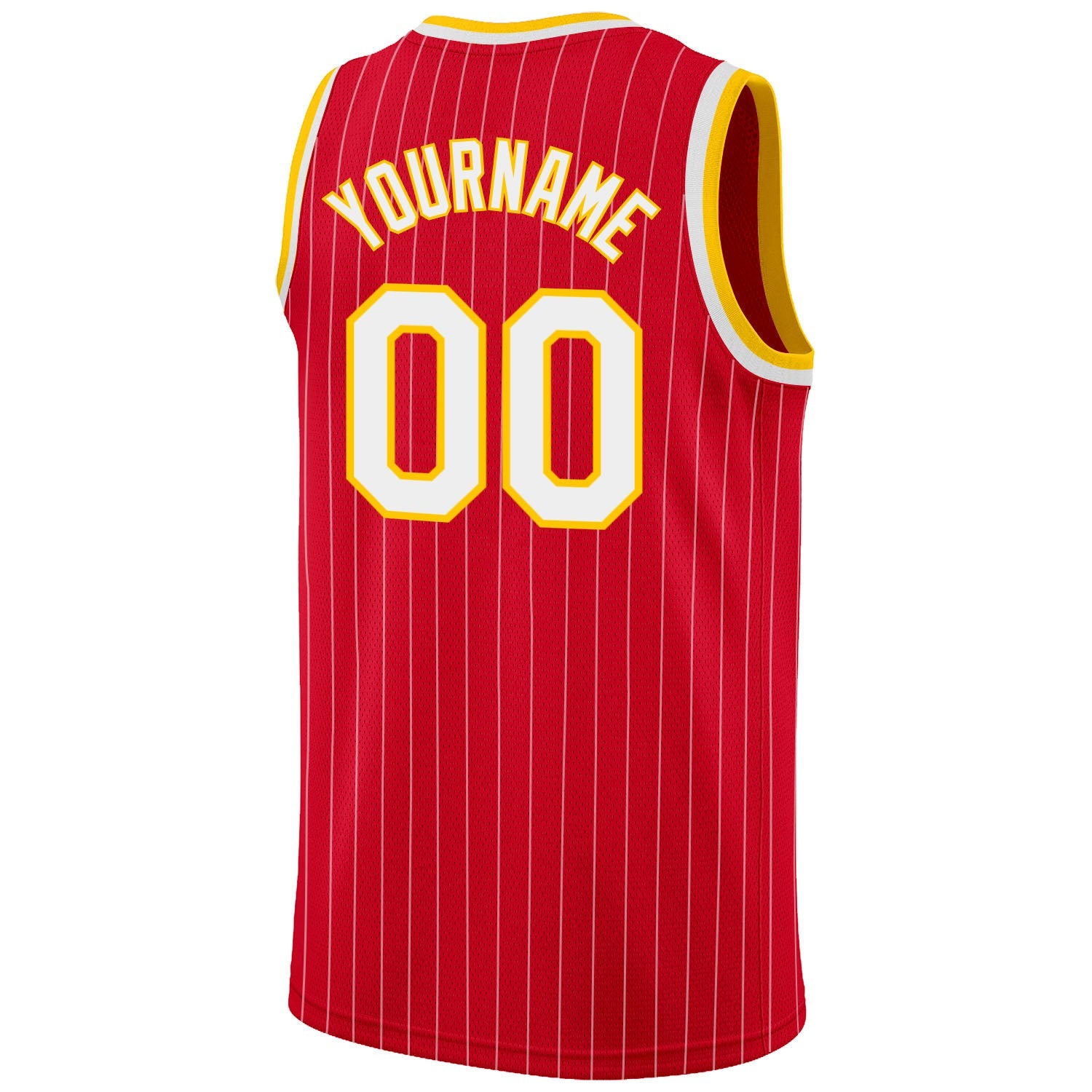 Custom Red White Pinstripe White-Gold Authentic Basketball Jersey view 6