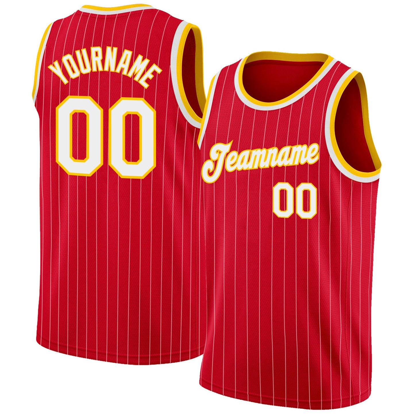 Custom Red White Pinstripe White-Gold Authentic Basketball Jersey - Main View