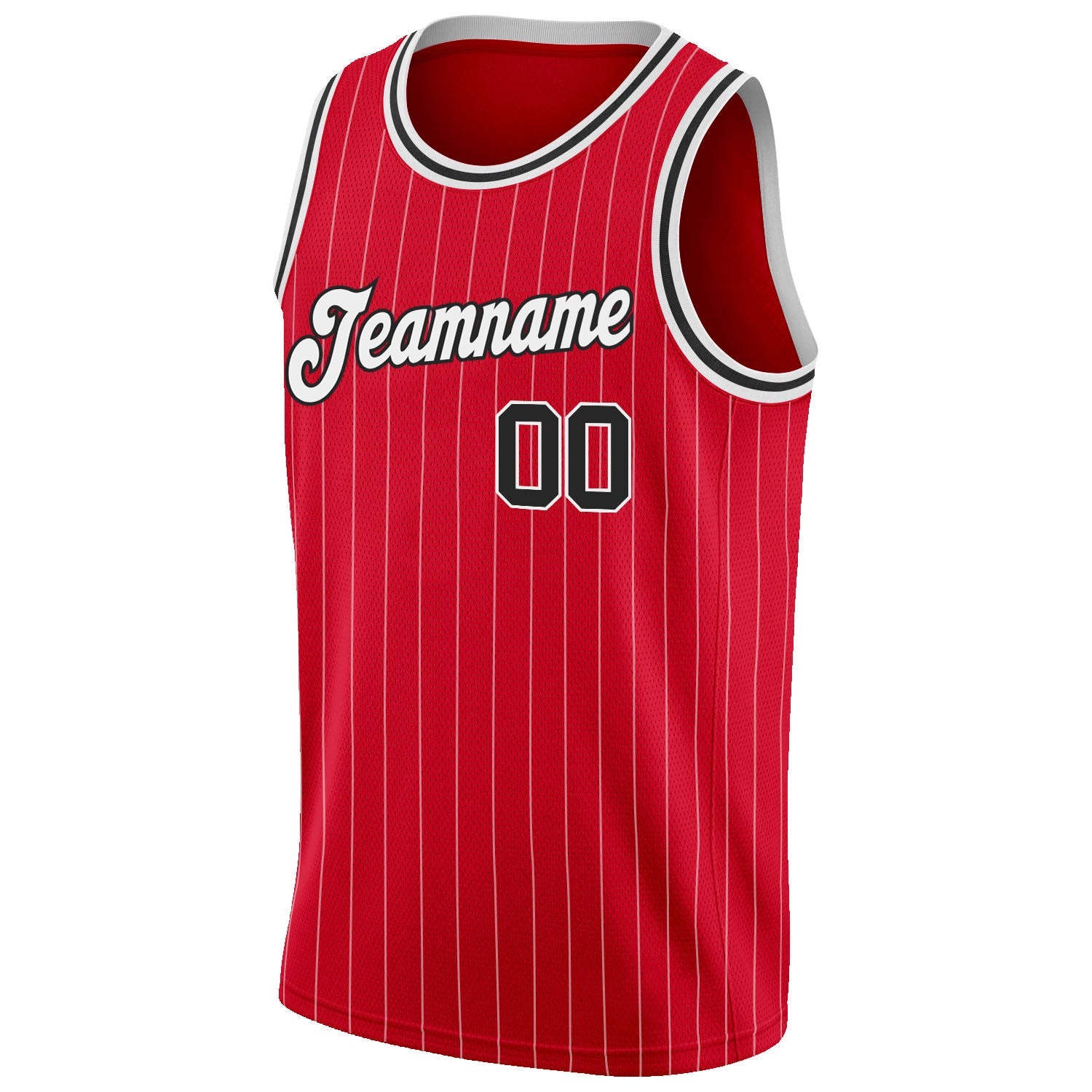 Custom Red White Pinstripe Black-White Authentic Basketball Jersey view 5
