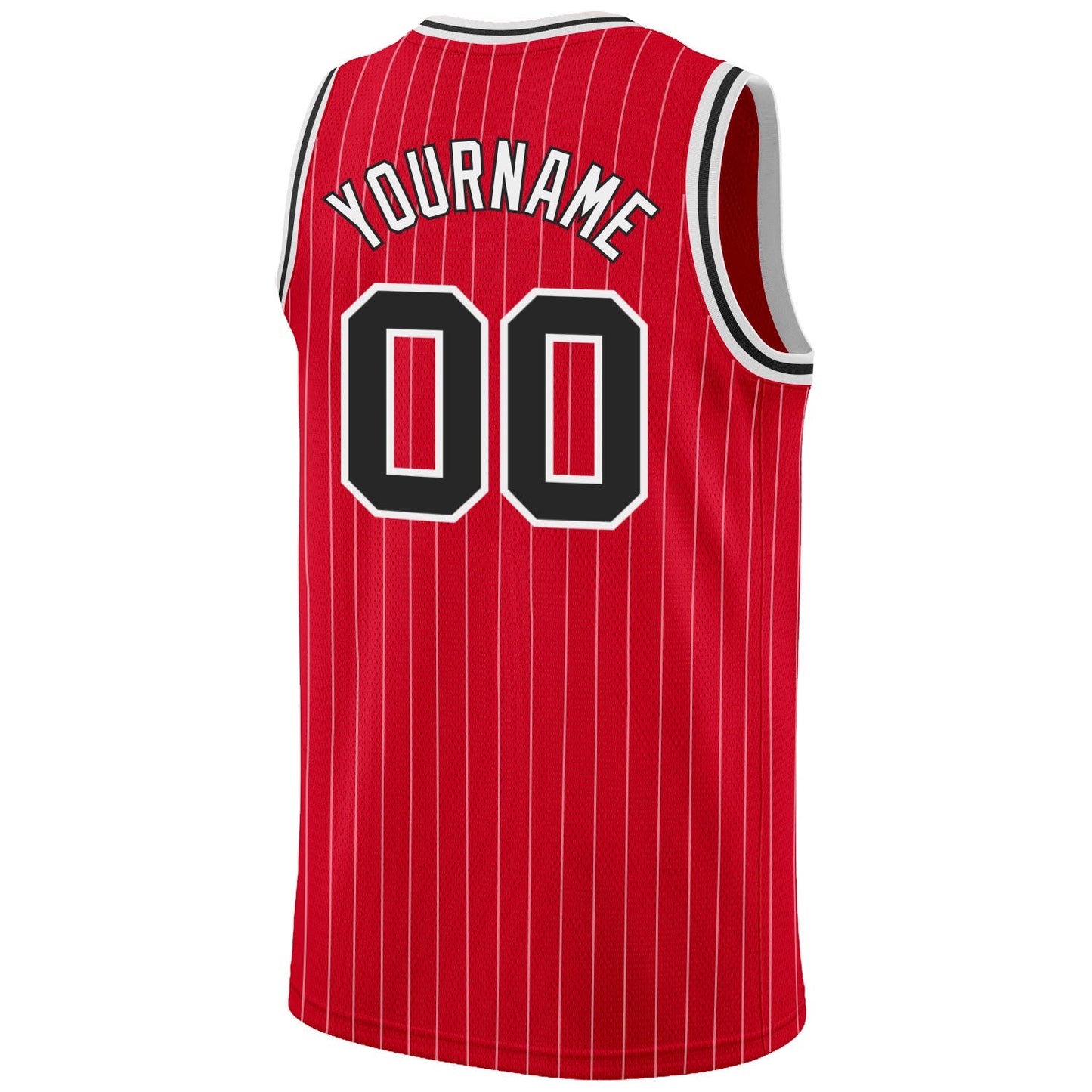 Custom Red White Pinstripe Black-White Authentic Basketball Jersey view 6
