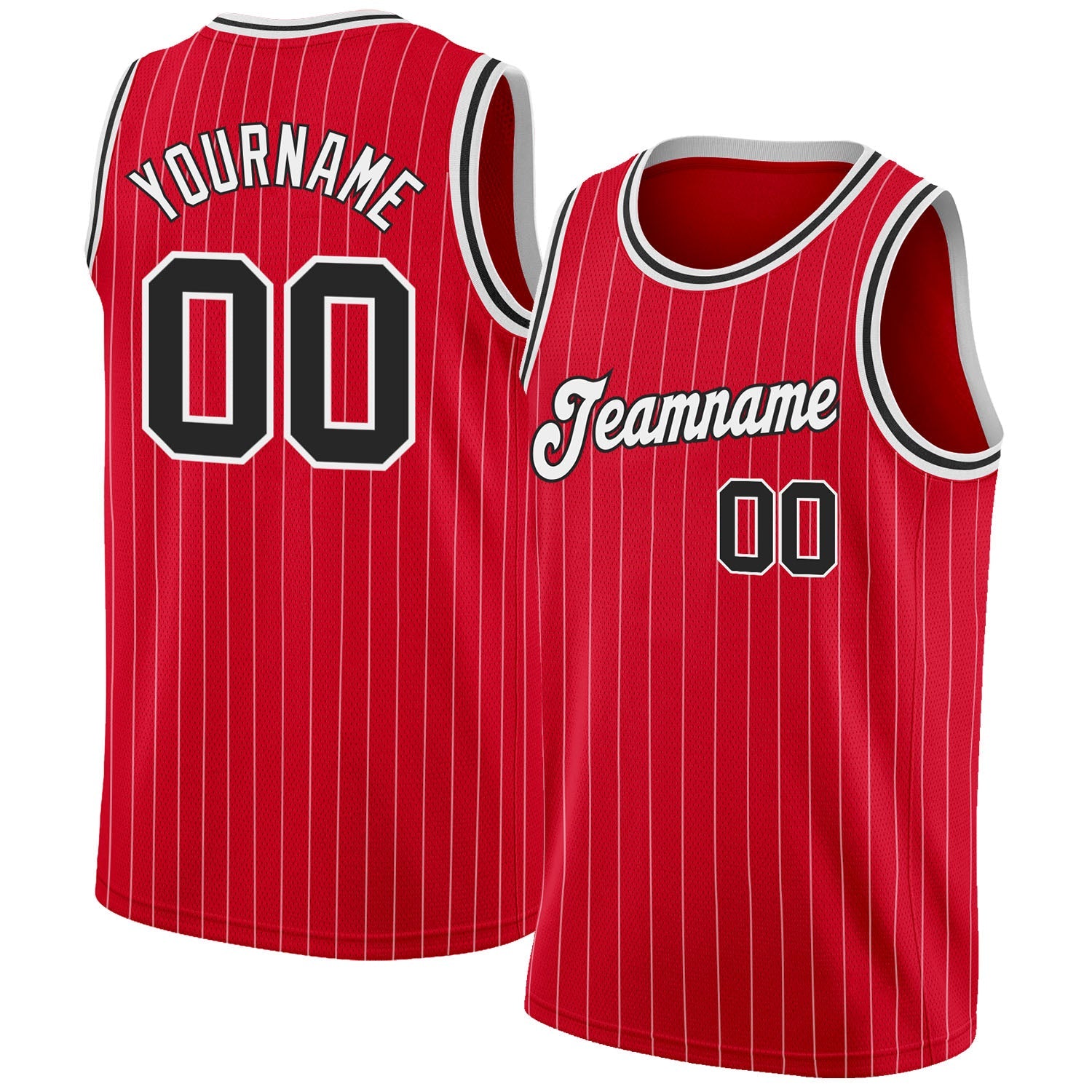 Custom Red White Pinstripe Black-White Authentic Basketball Jersey - Main View