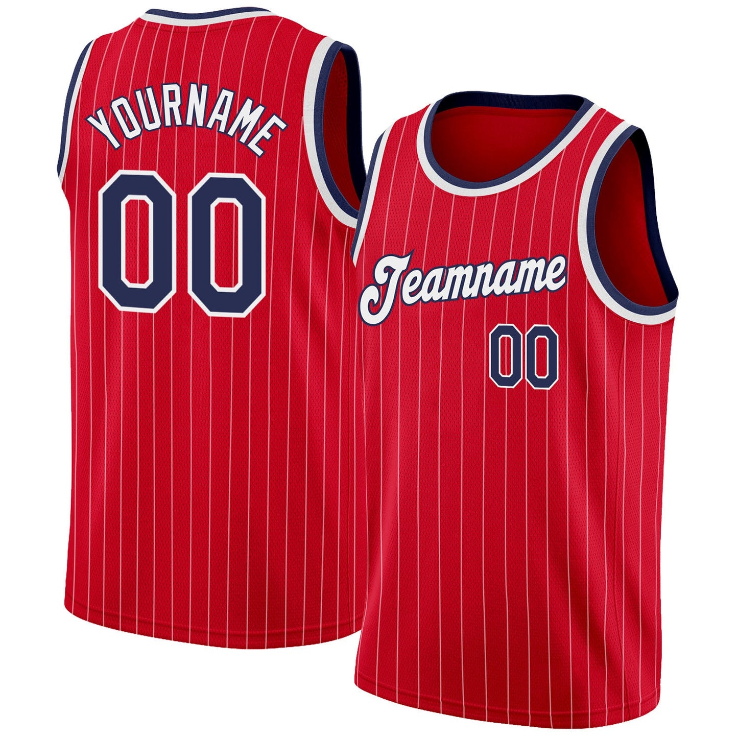Custom Red White Pinstripe Navy-White Authentic Basketball Jersey - Main View