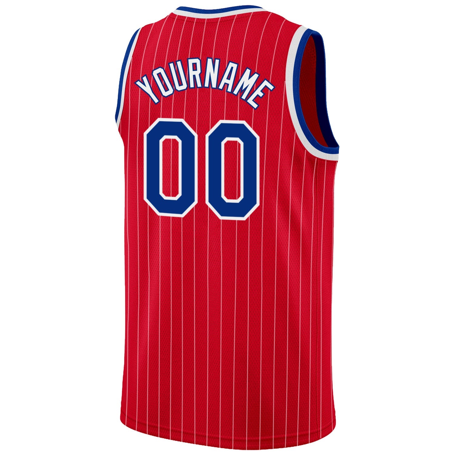 Custom Red White Pinstripe Royal-White Authentic Basketball Jersey view 6