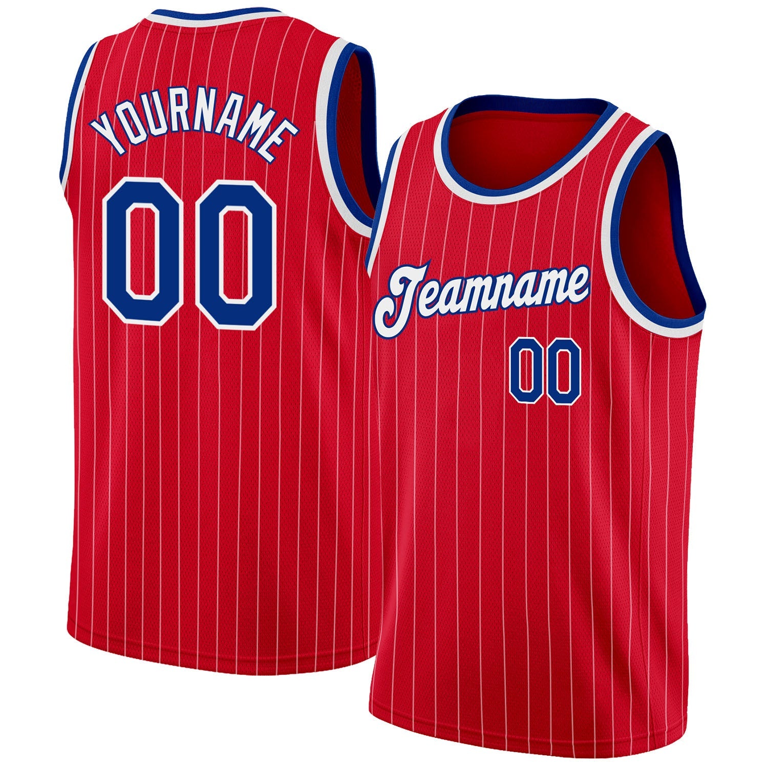 Custom Red White Pinstripe Royal-White Authentic Basketball Jersey - Main View