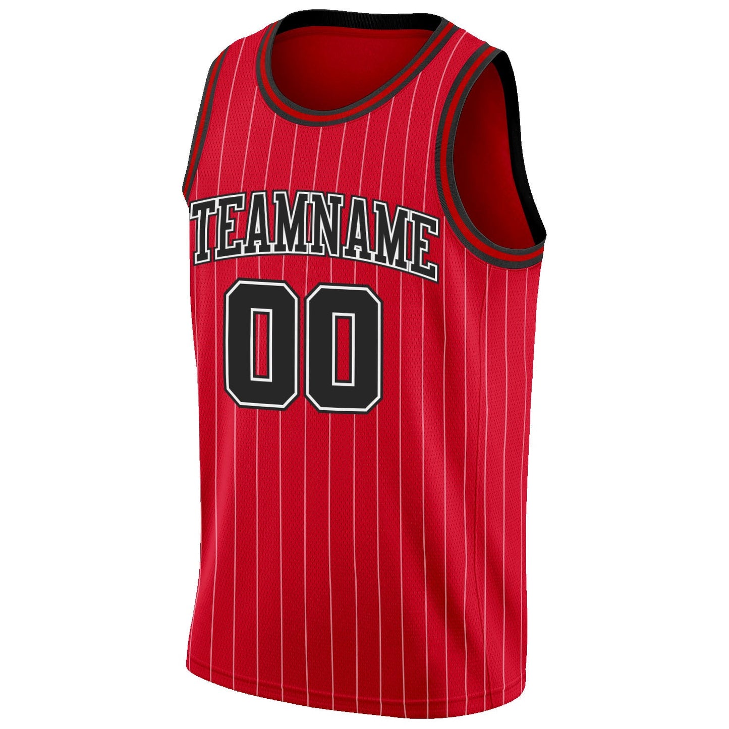 Custom Red White Pinstripe Black-White Authentic Basketball Jersey view 5