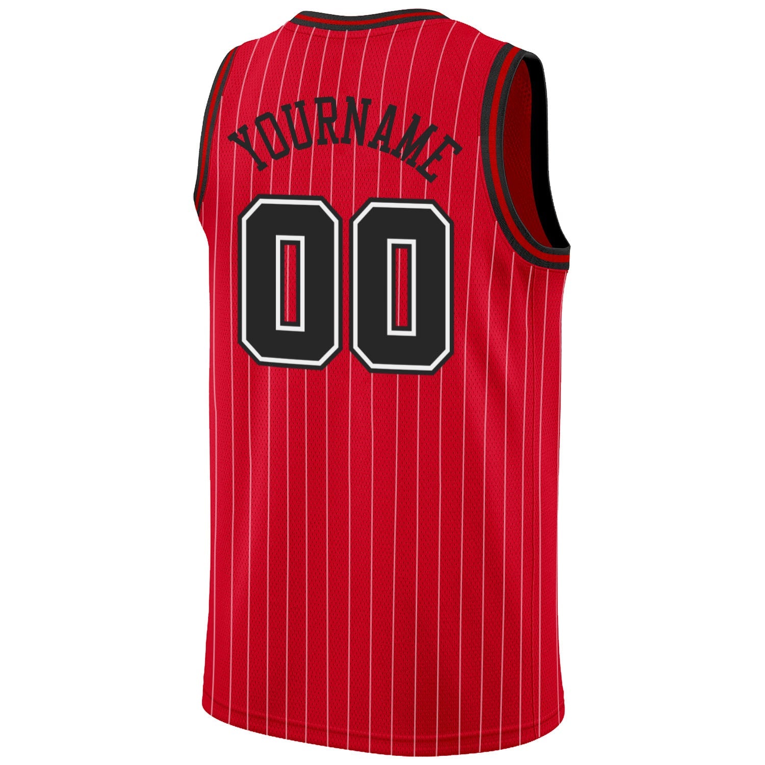 Custom Red White Pinstripe Black-White Authentic Basketball Jersey view 6