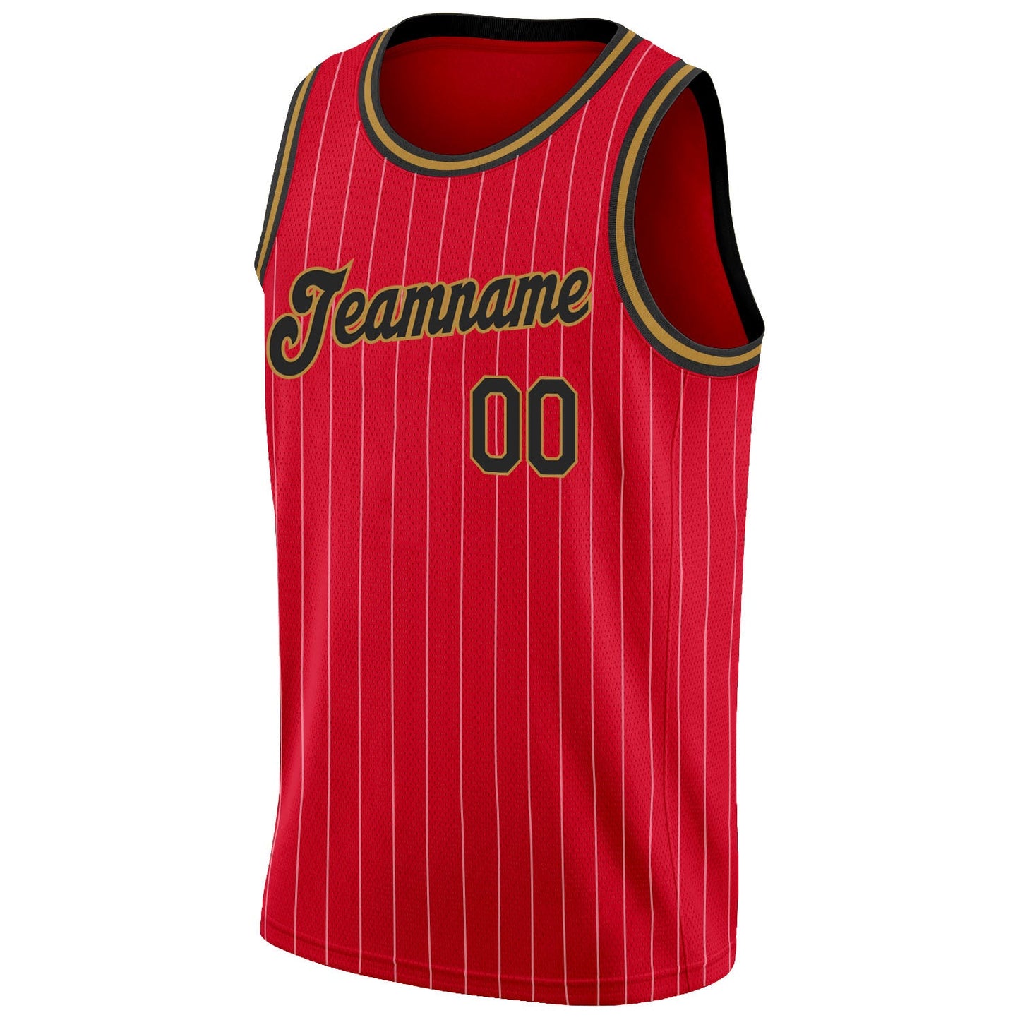 Custom Red White Pinstripe Black-Old Gold Authentic Basketball Jersey view 5
