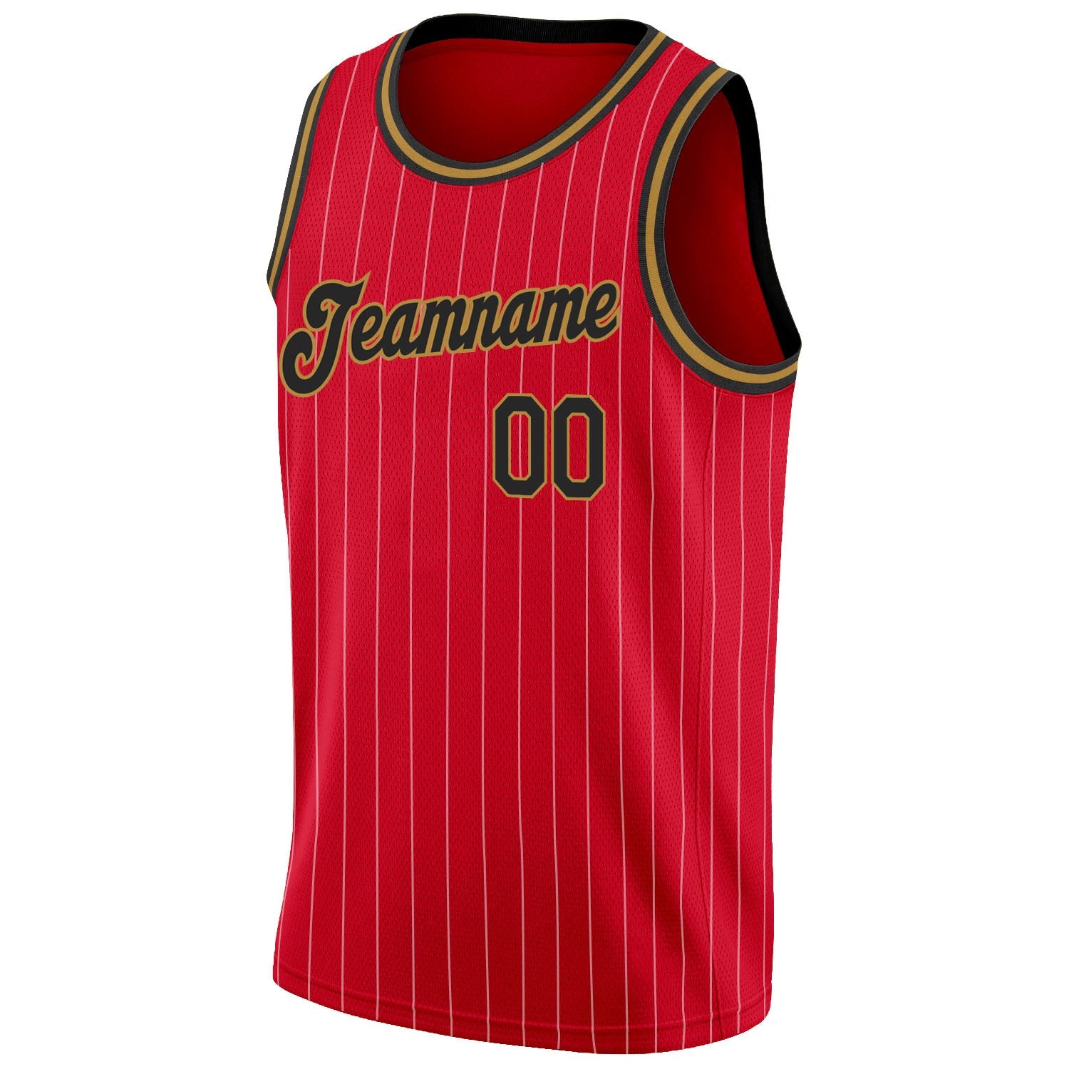Custom Red White Pinstripe Black-Old Gold Authentic Basketball Jersey view 5