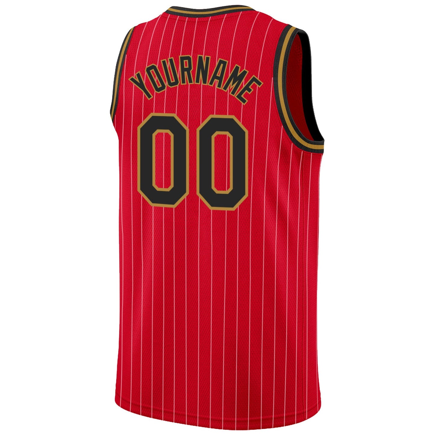 Custom Red White Pinstripe Black-Old Gold Authentic Basketball Jersey view 6